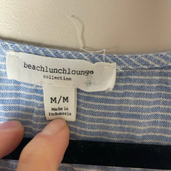 BeachLunchLounge | Blue & White Striped Ruffle Hem Linen Cotton Tank Medium - Picture 2 of 6